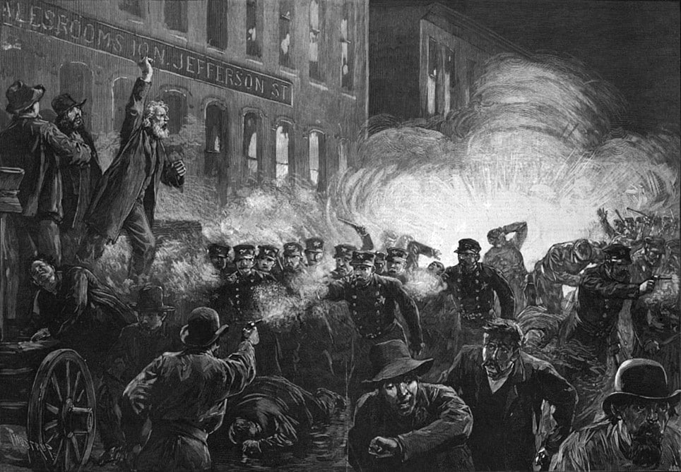 Graphic of the Haymarket Riot from Harpers Weekly